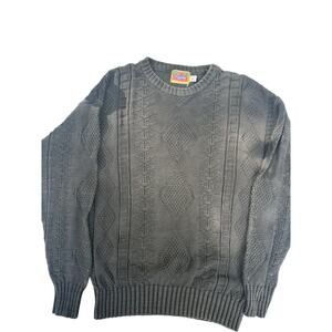 Vintage London Fog Medium Black 100 Percent Cotton Cabincore Cable Knit Sweater